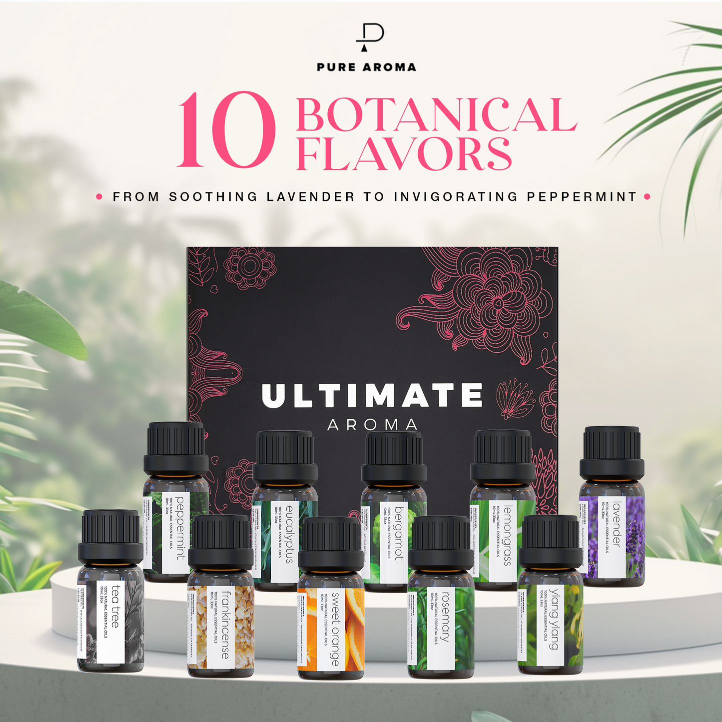 ULTIMATE AROMA Oils - Top 10 Aromatherapy Oils in 1 Box (10 Ml)