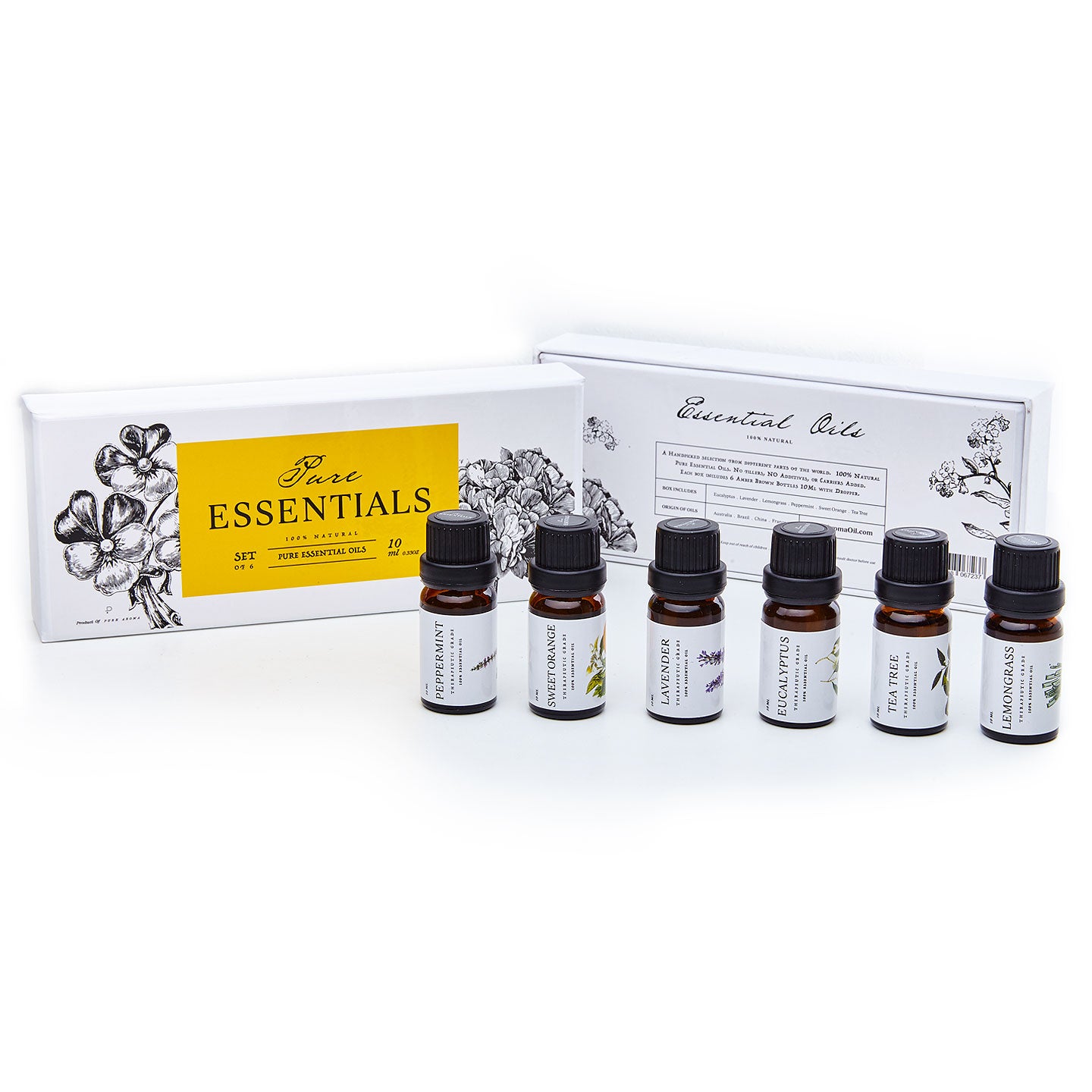 Essential Oils by Pure Essentials 100% Pure Oils kit- Top 6 Aromatherapy  Oils Gift Set-6 Pack, 10ML(Eucalyptus, Lavender, Lemon Grass, Orange